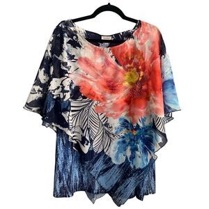 Avenue Women’s plus size 26/28 flowing floral asymmetrical hem top blouse